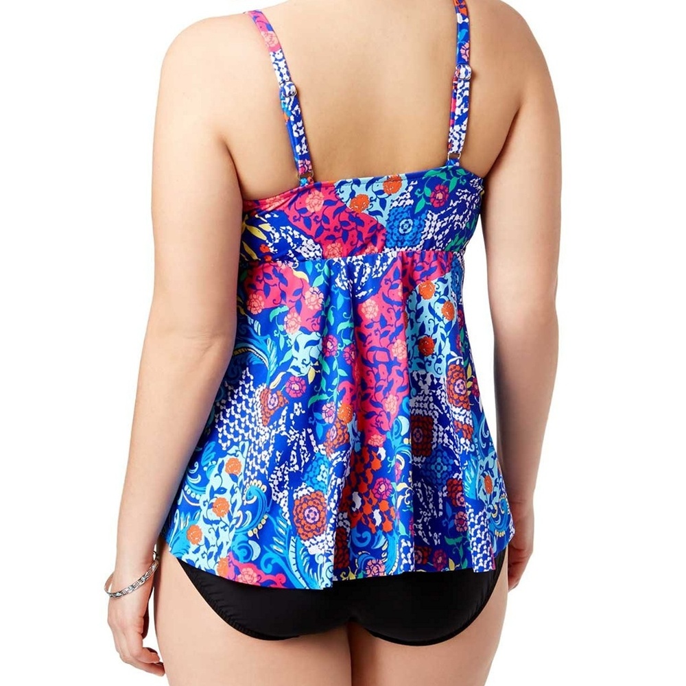 Swim Solutions Floral-Print Draped Tankini Top - Picture 4 of 7